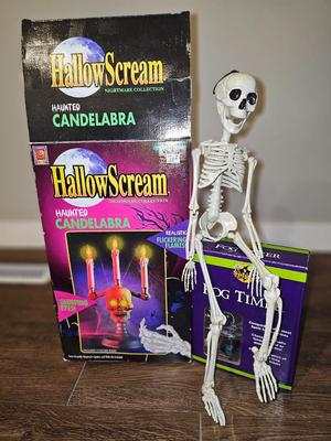 Vintage Halloween Decorations Skeleton Haunted Light Fixture, and Fog Timer