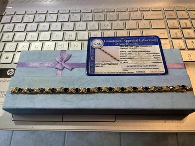 New Never Worn Certified GAL Lab Report Ladies 14K 9-Pennyweights 9.75 Carats Oval Sapphires & Diamonds 7.25" Long (5/13/2014...