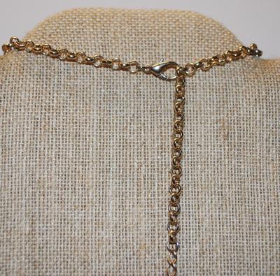 "Coldwater Creek" Brand Necklace with Red & Pink Baubles on a Gold Tone Chain 30" L