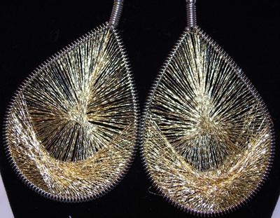 Gold Lame' Styled Threaded Teardrop Earrings 3½" L