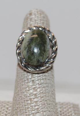 Size 7 Gray/Green Agate Style Stone Open Band Ring (10.0g)