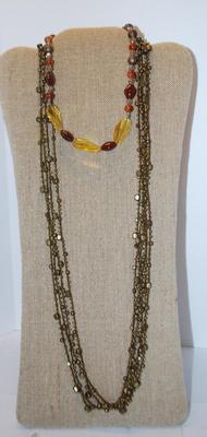 2 Ambers and Browns Stones Necklaces 1 @ 12" & 1 @ 32"
