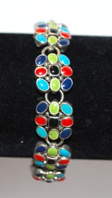 9 Clusters Each with 9 Multicolor Stones Bracelet with Magnetic Clasp 7½" Full Length