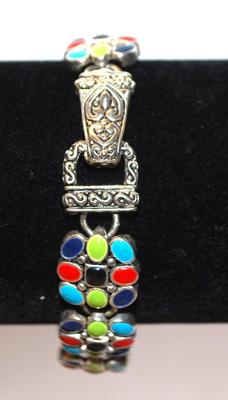 9 Clusters Each with 9 Multicolor Stones Bracelet with Magnetic Clasp 7½" Full Length