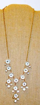 Heavily Faceted Clear Glass "Mirror" Circles Necklace 24" L
