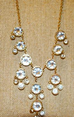 Heavily Faceted Clear Glass "Mirror" Circles Necklace 24" L