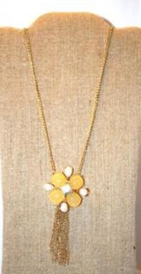 Opalescent Beige Gumdrops Necklace with Pearl Style Accents 32" L