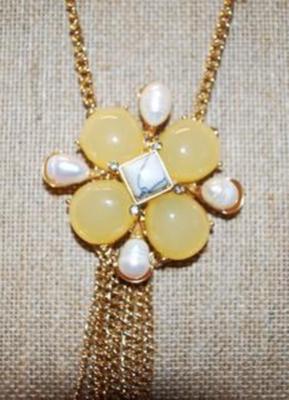 Opalescent Beige Gumdrops Necklace with Pearl Style Accents 32" L