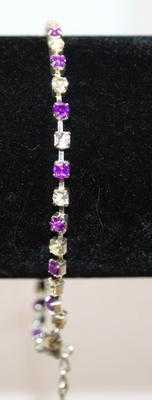 Dainty Purple & Clear Stones Bracelet 7"