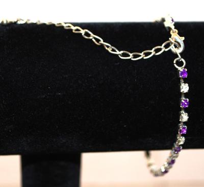 Dainty Purple & Clear Stones Bracelet 7"