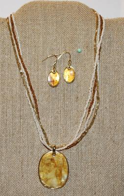 Amber Styled Necklace (16" L) and Matching Hoop Earrings Set