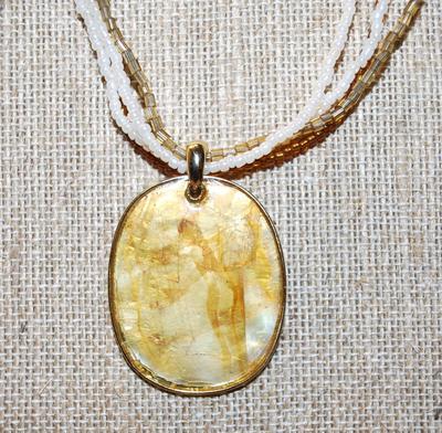 Amber Styled Necklace (16" L) and Matching Hoop Earrings Set