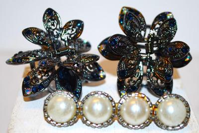 3 Barretts Collection -- 2 Flower-Like Snap Style (1½" x 1½") & 4 Pearls Style (2½" L)