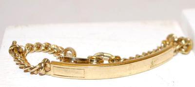 Gold Tone ID Bracelet (5" L) & Pair of Diamond-Style Post Earrings