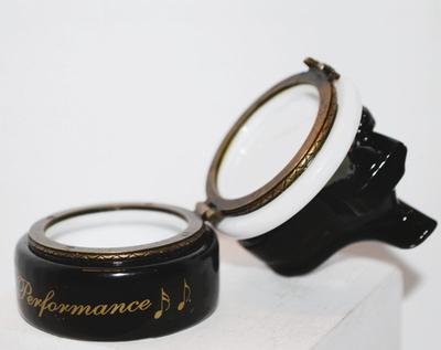 Petite "A Grand Performance" Black & White Piano Trinket Box 2 ¼" H x 1 ¼" Diam.
