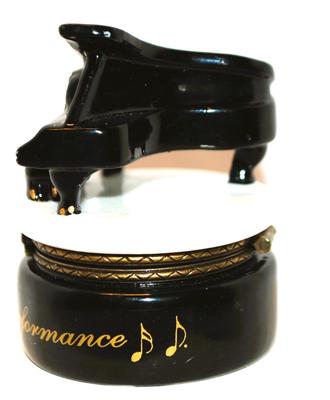 Petite "A Grand Performance" Black & White Piano Trinket Box 2 ¼" H x 1 ¼" Diam.