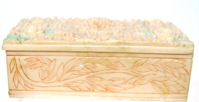 Heavy Engraved Flower Design Alabaster-Styled Trinket Box 3¾" x 1¾" x 1¼"