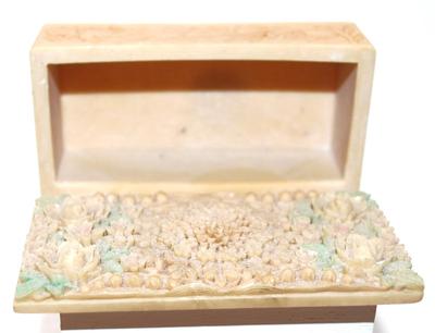Heavy Engraved Flower Design Alabaster-Styled Trinket Box 3¾" x 1¾" x 1¼"
