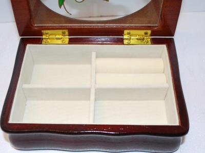 Wood Jewelry Box with Enameled Styled Flower Design + White Interior 6" x 4" x 2"