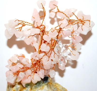 Beautiful All Pink Quartz Stones Jewelry Bead Tree with Copper Wire 6" H