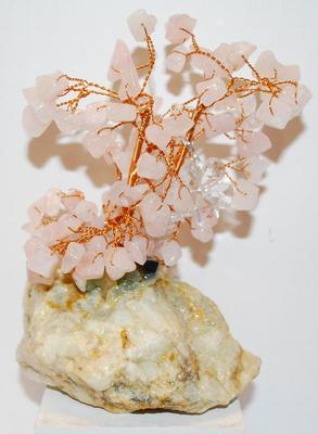 Beautiful All Pink Quartz Stones Jewelry Bead Tree with Copper Wire 6" H