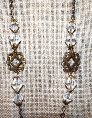 Vintage Style Acrylic Rhombus Beads on a Gold Tone Necklace Chain 28" L