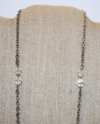 Vintage Style Acrylic Rhombus Beads on a Gold Tone Necklace Chain 28" L