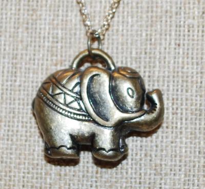 Bronze Style Elephant PENDANT (1¼" x 1¼") on a Dark Necklace Chain 26" L