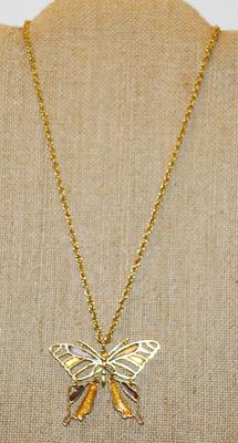 Golds & Ambers Butterfly PENDANT (2¼" x 1¾") with 3 Moveable Sections on a Gold Tone Necklace Chain 18" L