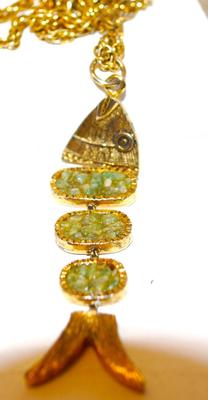 Interesting Moveable 5 Piece Split Fish with Green Inlays PENDANT (3½