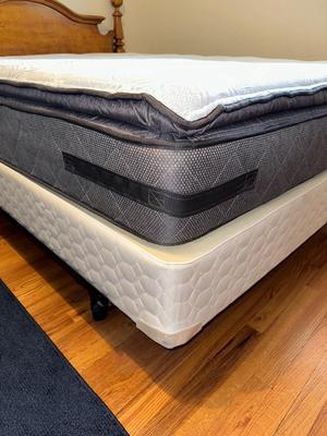 BEAUTIFUL QUEEN SIZE BED FRAME AND POSTUREPEDIC ADLEY CUSHION FIRM EURO PILLOWTOP MATTRESS