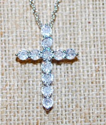 11 Diamond Style Bright Stones Cross PENDANT (1¼
