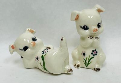 Ceramic Pottery Pig Figurines with flowers, 2 pc set