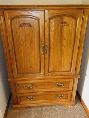 SOLID WOOD BEDROOM ARMOIRE AND MATCHING NIGHT STAND