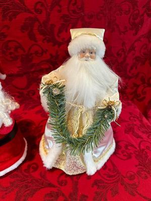SANTA FIGURINE AND 2 SANTA TREE TOPPERS