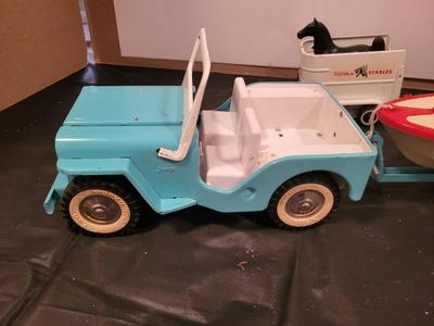 TONKA JEEP, BOAT W/TRAILER AND HORSE TRAILER