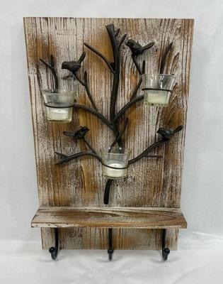 Wall Decor with Votive Candles, Shelf and Coathooks