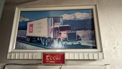 Vintage Coors Lighted Sign and Cans