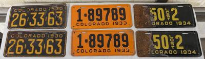 Paired 1930's Colorado License Plates
