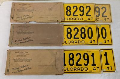 1947 Greeley Colorado License Plate Pairs w/ Paper Sleeves