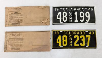 1945 and 1947 Commercial Colorado License Plates w/ Paper Sleeves