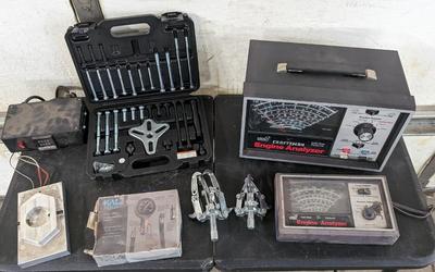 Craftsman Engine Analyzer, Bearing Pullers, Compression Tester, Bolt Type Wheeler Puller, and Berme Rex C100