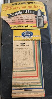 1946 Ford Spark Plug Chart and Autopulse Fuel Pump Sign