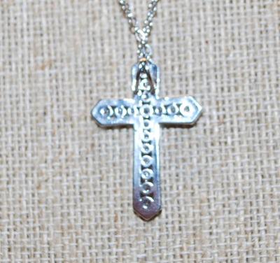 Back Loop Sparkle Cross PENDANT (1" x ¾") on a Silver Tone Necklace Chain 17" L