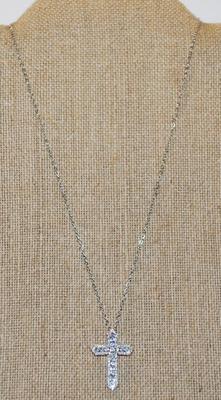 Back Loop Sparkle Cross PENDANT (1" x ¾") on a Silver Tone Necklace Chain 17" L