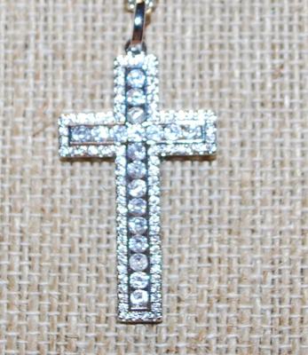 Straight Line Clear Stones Cross PENDANT (1½