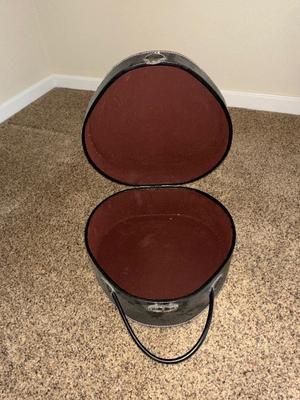 VINTAGE PARIS HAT BOX AND VINTAGE FLORAL NEEDLEPOINT FOOT STOOL