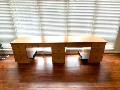 9 FOOT WOODEN DOUBLE DESK/WORKSTATION WITH 11 DRAWERS