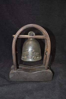 Cast Bronze Thai Elephant Bell w/ Wood Stand 10.25