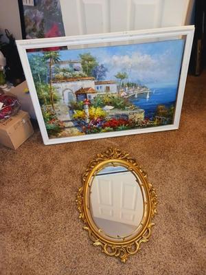 OIL PAINTING ON CANVAS & A WALL MIRROR
